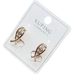 Сережки Xuping оздоблені вигинами з білими фіанітами гіпоалергенне медичне золото