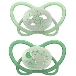 Пустышка Nip Моя бабочка Ночь, силиконовая, 0-6 мес., 2 шт., светло-зеленый с зеленым (38650-51)