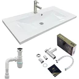 Раковина накладная Adamant QUANTO 90, прямоугольная, с сифоном Click-Clack + смеситель (4824296208301)