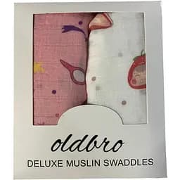 Набор муслиновых детских пеленальных одеял OldBro комплект из 2 шт. размер 100х120 см единорг/клубника
