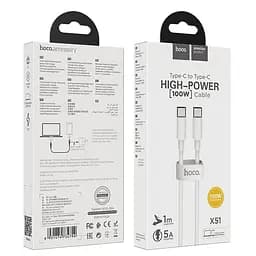 Кабель Hoco X51 High-power 100W charging data cable Type-C to Type-C ( L-1M ) White - мініатюра 3