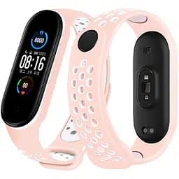 Ремешок MiJobs для фитнес-браслета Xiaomi Mi Band 5, 6, 7 Nike Design бледно розовый с белым