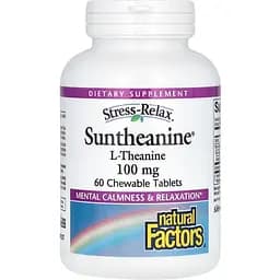 L-теанін Natural Factors Stress-Relax Suntheanine L-Theanine 200 мг 60 жувальних таблеток