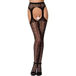 Еротичні колготки-бодістокінг Passion S014 black імітація панчох у сіточку та пояси S/M/L