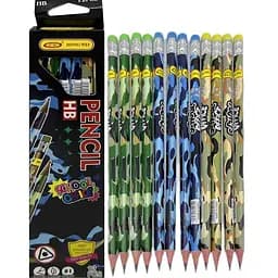 Карандаш чернографитовый Камуфляж, HB, с ластиком, 12 шт.