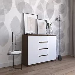 Комод Vays R-11 Венге Темный-Белый фасад, 4 ящика и 2 отделения с полками, без ручек, ЛДСП, 120×40×98 см - для спальни, гостиной