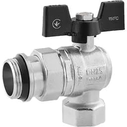 Кран-американка кульовий Kroner кутовий 1" ВЗ PN40 метелик, нікельований (CV033225)