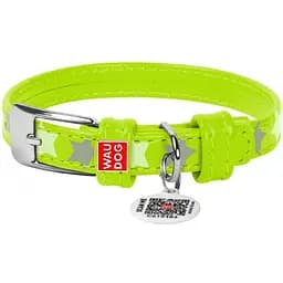 Нашийник для собак Waudog Glamour Зірочка, шкіряний, світловідбивний, світлонакопичуючий, з QR паспортом, XXS, 19-25х1,2 см, салатовий