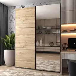 Шкаф купе Doros G-Caiser Графіт / Дуб Евок 1 ДСП / 1 дзеркало / 3 частини 180х60х240 (42005013) - мініатюра 5
