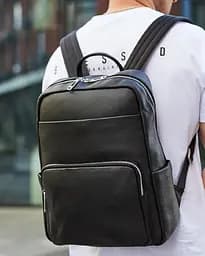 Чоловічий шкіряний рюкзак для ноутбука і подорожей чорний Tiding Bag 59331