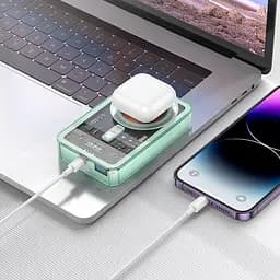 Акумулятор зовнішній магнітний Hoco Q14A Ice Crystal 10000 mAh PD20W magnetic fast charging blue - мініатюра 4