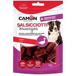 Ласощі для собак Camon м'ясні міні ковбаски з качки 100 г