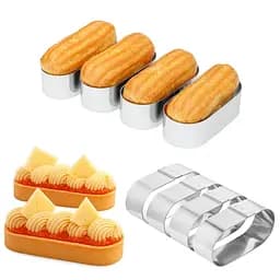 Металеві овальні формочки порційні для еклерів, тістечок та тарталеток 8х4х2.5 см (набір з 4 штук), Master Class Сірий 87232