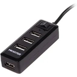 Хаб Usb Maxxter HU2A-4P-AC-03, черный, Usb 2.0 - 4xUsb 2.0, кабель 1 м, блок питания
