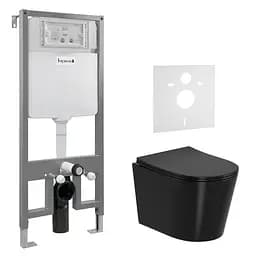 Комплект инсталляция 3 в 1 Imprese i2330 + унитаз Imprese Jess Rimless i11330MB черный матовый с сидением Soft Close, Черный матовый