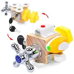 Бізікуб 6в1, 16x12x9 см, спінер, колесо, ключ, гвинт, вимикач, замок+ключ, замок, 16x12x9 см