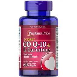 Коензим Puritan's Pride Q-SORB Co Q-10 30 mg plus L-Carnitine 250 mg 60 капсул