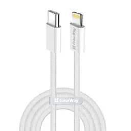Кабель Type-C - Lightning, 1 м, Grey, ColorWay, 27 Вт, 3A, Braided Cotton (CW-CBPDCL061-GR)