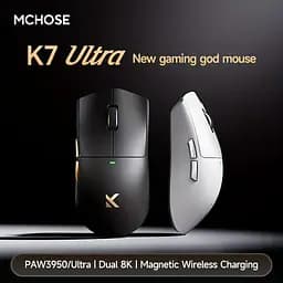 Бездротова ігрова миша MCHOSE K7 Ultra / Три режими підключення / PAW3950 / 42 000 DPI / White Golden - мініатюра 5