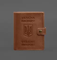 Кожаная обложка-портмоне на паспорт с гербом Украины 25.1 Светло-коричневая