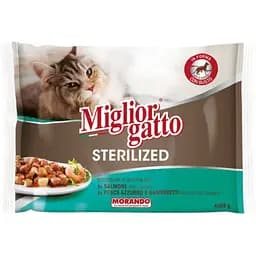 Набор влажных кормов для стерилизованных кошек Migliorgatto Sterilized лосось 2 шт. + рыба и креветки 2 шт. 340 г (4 шт. x 85 г)