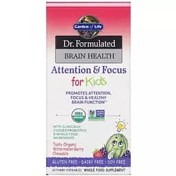 Дитячий комплекс для уваги і концентрації Garden of Life Dr. Formulated Brain Health 60 жувальних таблеток смак кавуна