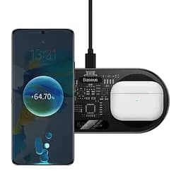 Бездротовий мультизарядний пристрій Baseus Digital LED Display 2in1 Wireless Charger 20W Black Universal version (WXSX010101) - мініатюра 5