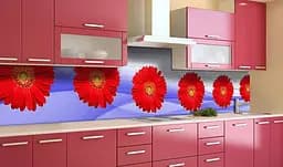Кухонний фартух Червоні Гербери вінілова наклейка ПВХ великі Квіти Синій 60х250 см Happy Pocket Z181329 - мініатюра 4