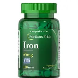 Залізо Puritan's Pride Iron Ferrous Sulfate 65 mg 100 таблеток