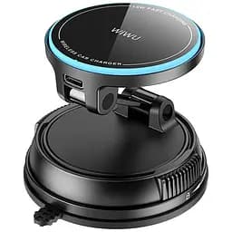 Автотримач з Бездротовий зарядний пристрій WIWU CH-326 Universal Vacuum Suction Magnetic 15W Black - мініатюра 8