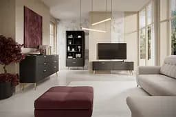 Стелаж Perfect Home Ланте / Lante 2S з 2 шухлядами і золотими ніжками Чорний (PFH-091189) - мініатюра 8