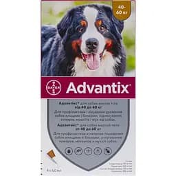 Краплі Elanco (Bayer) Advantix від бліх і кліщів для собак від 40 до 60 кг 24 мл  (6 мл x 4 піпетка) - мініатюра 2