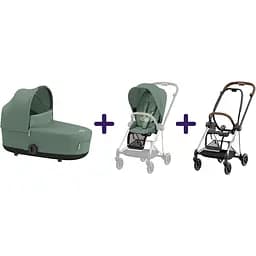 Люлька Cybex Mios Lux Leaf Green + Текстиль для прогулянкового блоку Cybex Mios Leaf Green + Шасі для коляски Cybex Mios LS RBA Chrome Brown