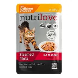 Влажный корм для взрослых кошек Nutrilove тушеные кусочки с нежной курицей в желе 85 г