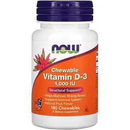 Вітаміни та мінерали NOW Vitamin D3 1000 IU, 180 жувальні таблетки