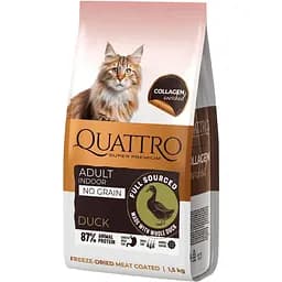 Сухой беззерновой корм Quattro Cat Indoor Duck для взрослых кошек с уткой 1.5 кг