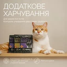 Ласощі хрумкі Savory Cats Snacks Pillows Hair Ball Control Для дорослих котів подушечки для виведення шерсті 180 г - мініатюра 3
