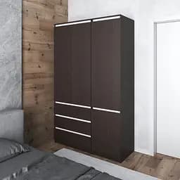 Шкаф для одежды Vays в спальню с 3 шухлядами, штангой и полками, без ручек R9+R22 Венге Темный-Белые планки
