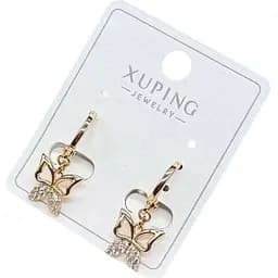 Сережки метелики Xuping з блискучими камінцями гіпоалергенне медичне золото