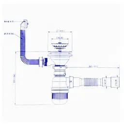 Сифон для мийки 3 1/2" Bakimay PL1047 з переливом і гофротрубою 40x40/50 мм 30412 - мініатюра 2