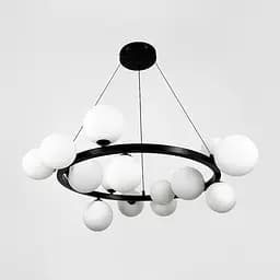 Кільцева чорна люстра з 14 білими плафонами 75 см Line F Арт. BM62 14 BK+WT