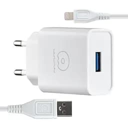 Мережевий зарядний пристрій WUW T28 2.4A USB with Lightning Cable Білий