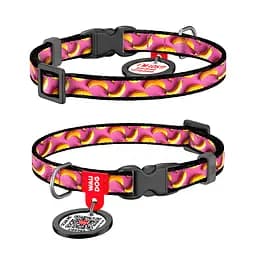 Нашийник для котів та дрібних порід собак нейлоновий Waudog Nylon з QR-паспортом "Банани на рожевому" пластиковий