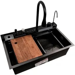 Кухонна мийка Platinum Handmade Водоспад 75x45М PVD чорна