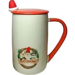 Кружка новогодняя Olens 8030-293-1 Рождественское утешение с крышкой и ложкой керамика 430мл Белая