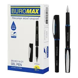 Ручка гелева Buromax Strong з гумовим грипом синя 0.7 мм упаковка 12 шт. (BM.8314-01)