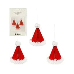 Набір підвісних паперових новорічних прикрас "Шапка Санти" Bambi CG-8, 3 шт