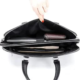 Шкіряна чоловіча ділова сумка-портфель чорна Tiding Bag 30987 38 см - мініатюра 2