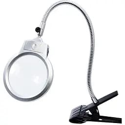 Лупа двойная на гибкой ноге с зажимом MG15122-C с LED-подсветкой (большая лупа d=125 мм, 2x; малая лупа d=26 мм, 6x)