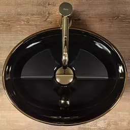 Умивальник Rea Sofia edge накладний black gold REA-U3695, Чорний - мініатюра 5